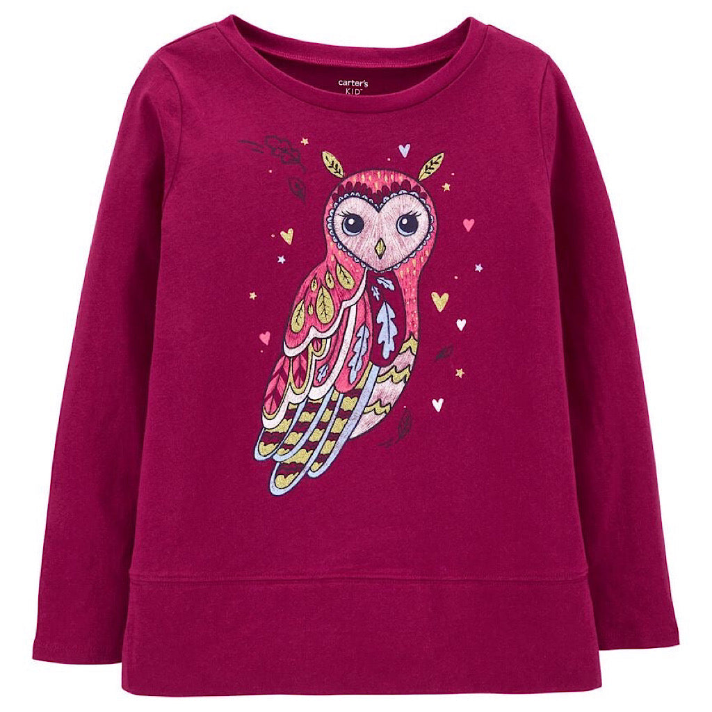 Blusa Carter’s manga larga estampado lechuza para niña - JORHELITOS - JORHELITOS